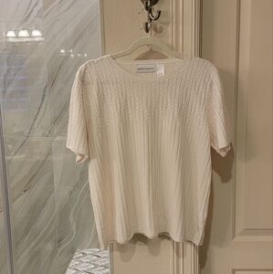 Alfred Dunner Cable Knit Cream Top, Large